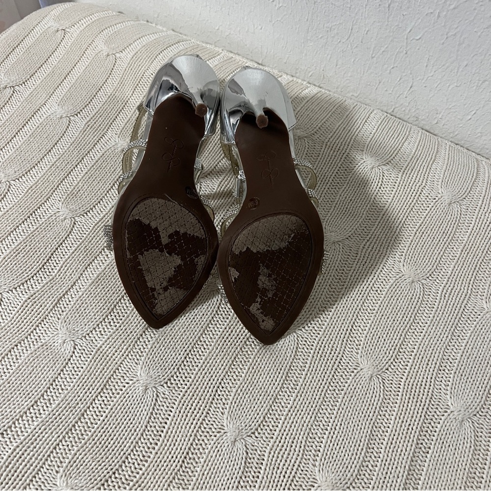 Jessica Simpson Wylanne Women’s Size 6M Silver Rhinestones Strap Heels EUC - Picture 9 of 10